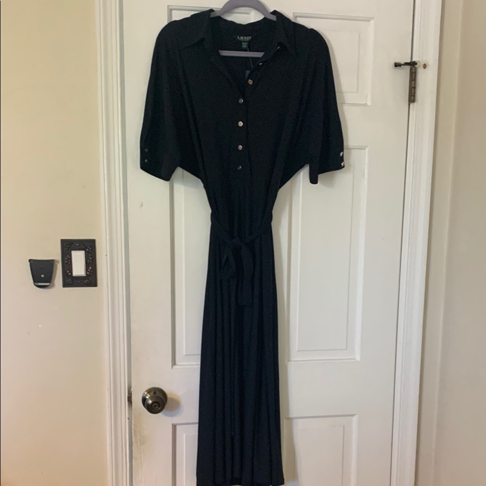 A New Day Blue Pleated Polo Collar Dress with 3/4 Dolman Sleeves